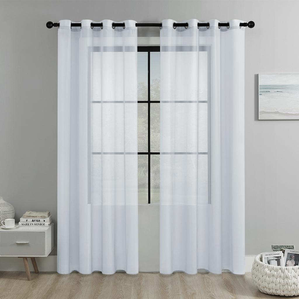 2025Solid Color Perforated Window Screen Semi-Blackout Curtain Living Room Balcony Window Screen Door Curtain Decoration