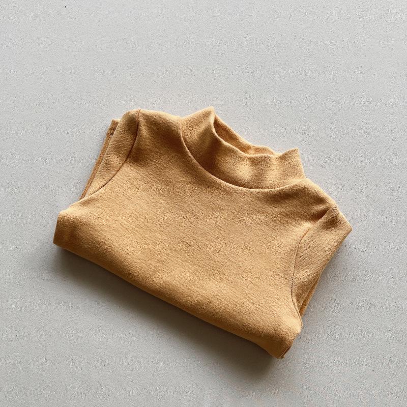Kids Unisex Long Sleeve Half Collar Thick Warm Solid Casual Bottoming Shirt