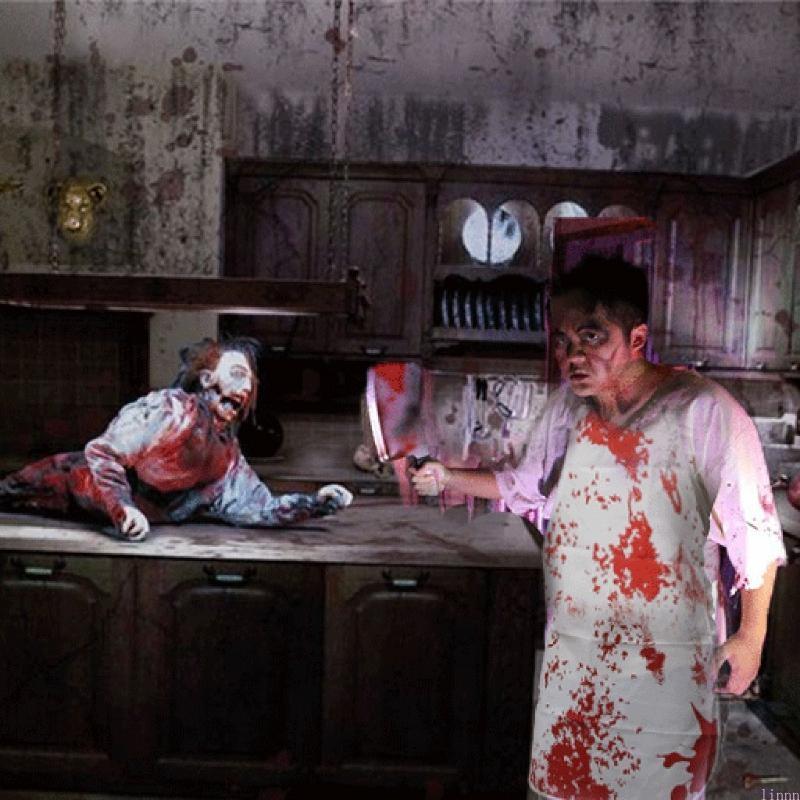 Halloween Bloody Apron Halloween Theme Props Fancy Dress Scary Apron Horror Printed Scary Blood Splattered Cooking Apron