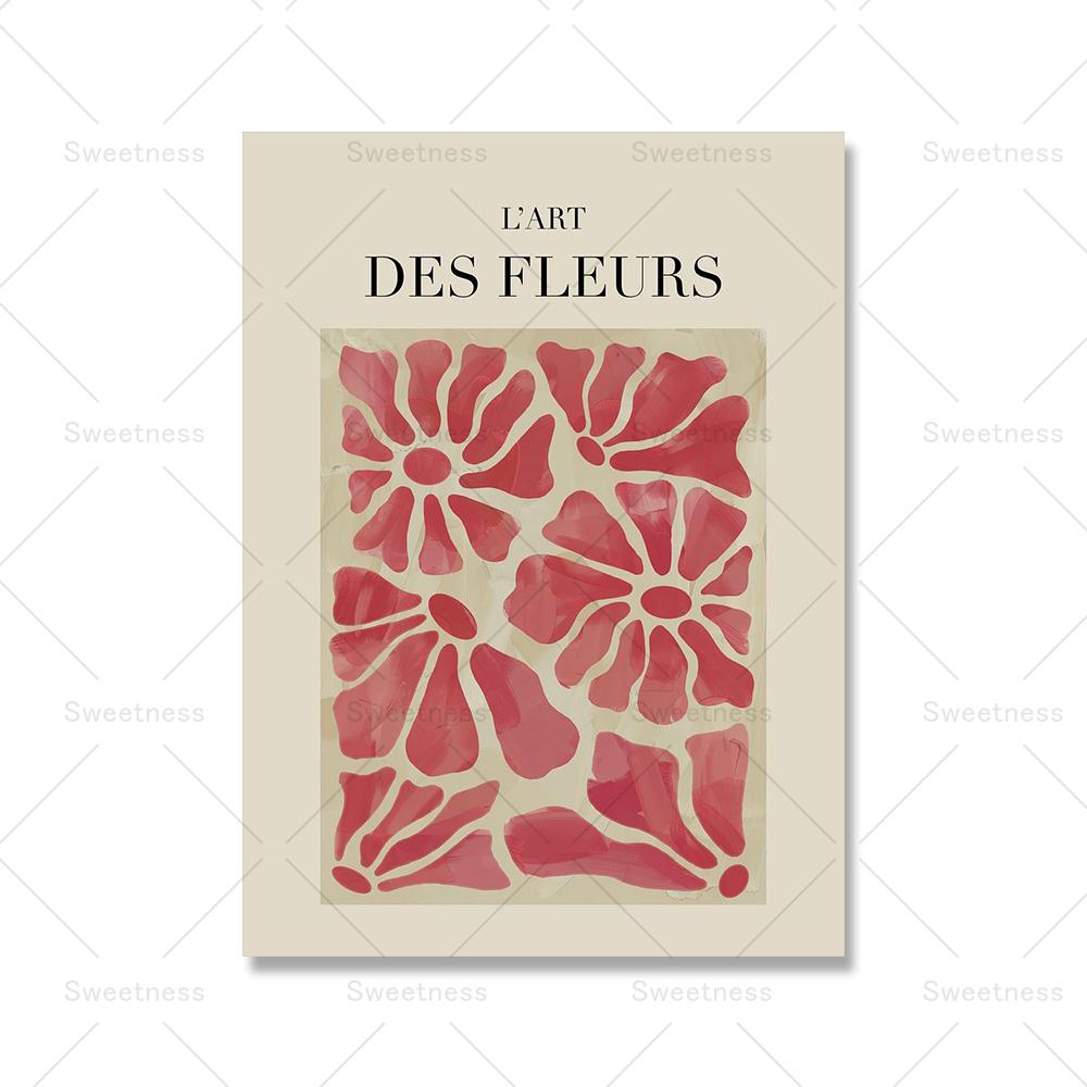 Neutral Floral Picture Wall Art Canvas Painting Nordic Red Abstract Minimalist Botanical Line Posters and Prints for Home Decor No Frame
