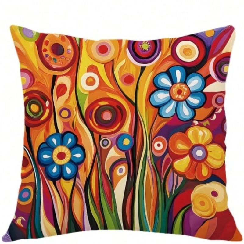 Bohemian Colorful Floral Print Pillow Covers Polyester Cushion For Sofa Bed Car Home Decor Daily Use Living Room Bedroom