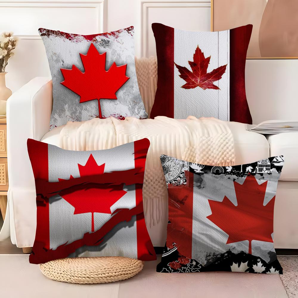 Canada Canadian Flag CA Leaf Cushion Cover Soft Plush Fabric Double-Sided Printed Sofa Cushion Cover for All Seasons Home Decor