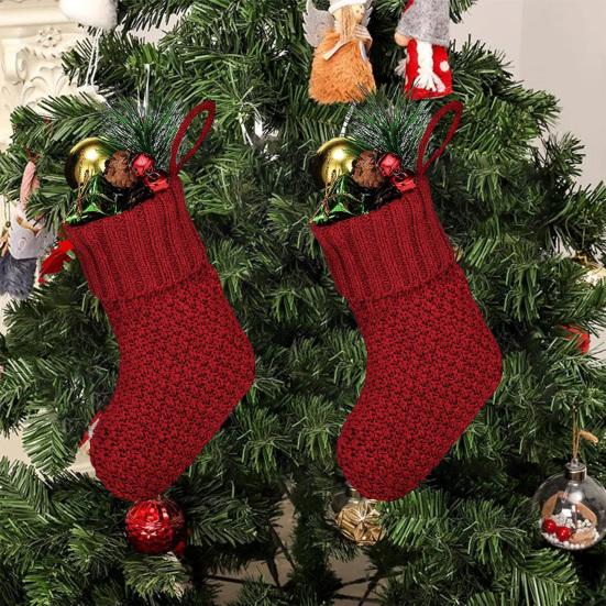 Weihnachtsstrümpfe, verschleißfest, große Kapazität, einfarbig, gestrickte Strümpfe, Weihnachtsbaum-Hängedekoration
