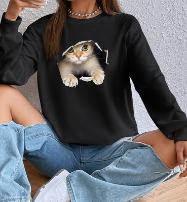 Casual Crew Neck Sweatshirt for Women, Versatile & Stylish