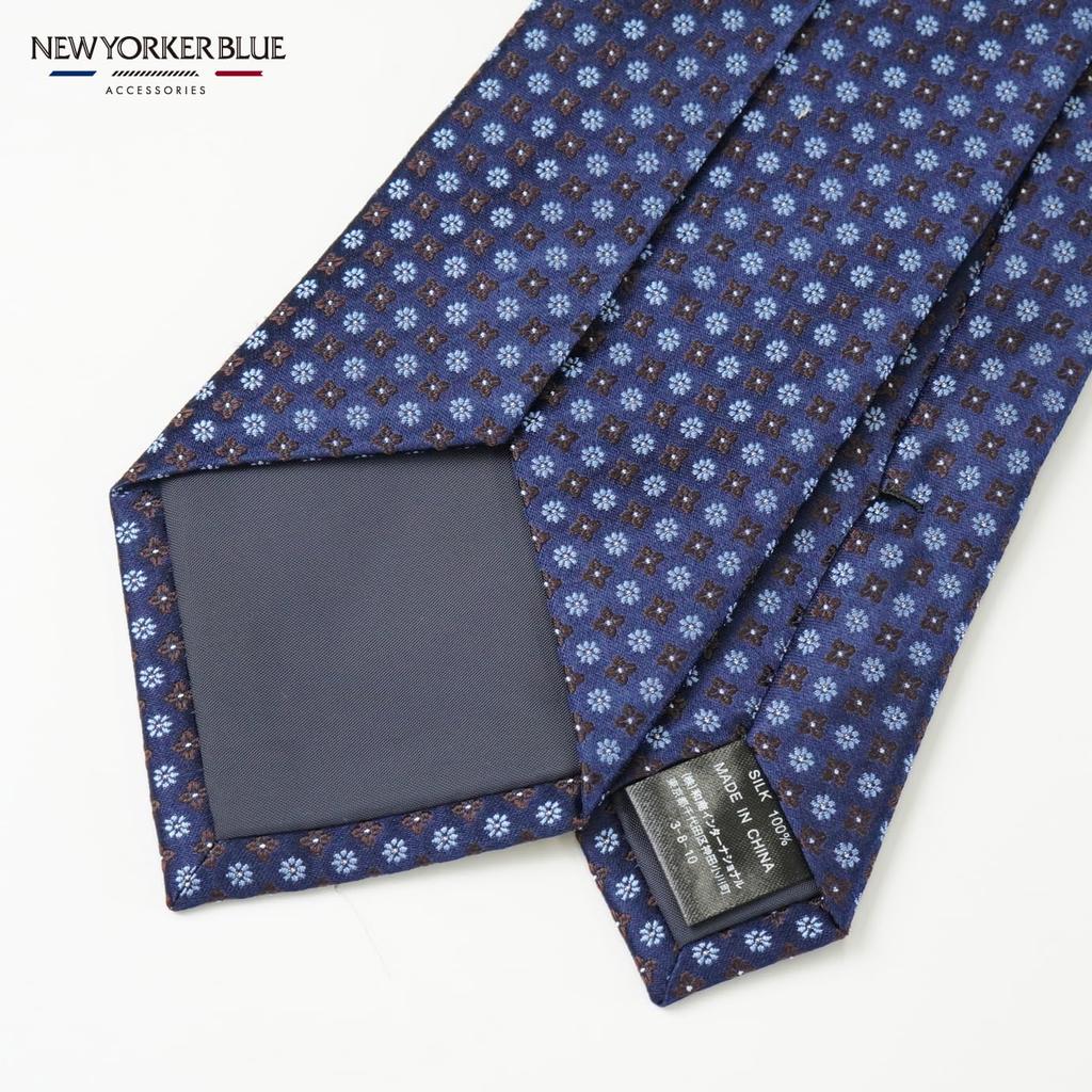 [New Yorker Blue] Small Pattern (Small Flower) Tie NB910419 Navy Brown Free Size Business Suit Style Gift