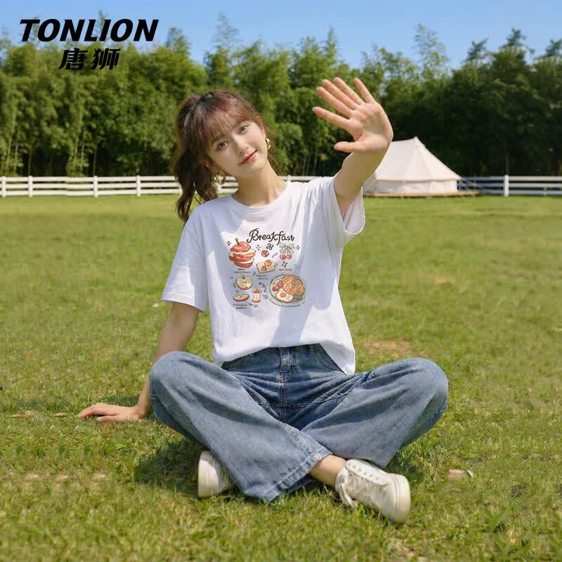 

TonLion Women s Loose Fit Pure Cotton Printed T-shirt M