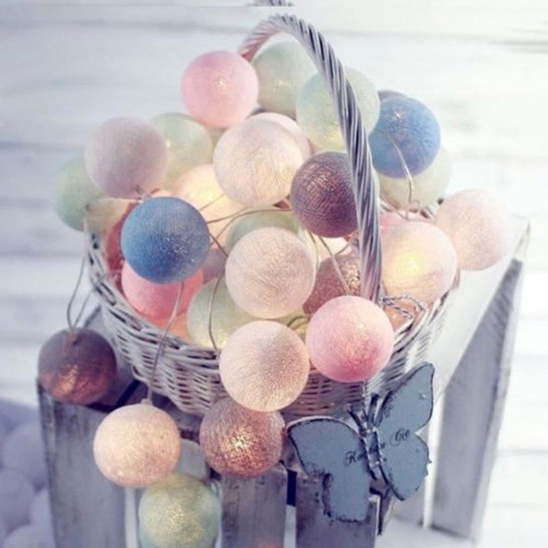20 LED Cotton Ball String Lights Battery Operated Colorful Garland Fairy Lights for Home Wedding Christmas Party Outdoor Decors