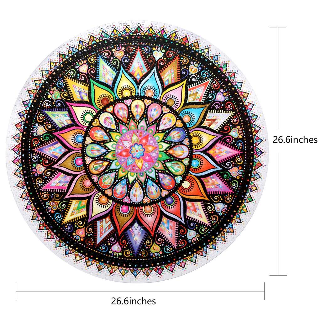 Bgraamiens Puzzle - Geometric Colorful Mandala - 1000 Piece Creative Geometric Round Blueboard Colorful Mandala Jigsaw Puzzle