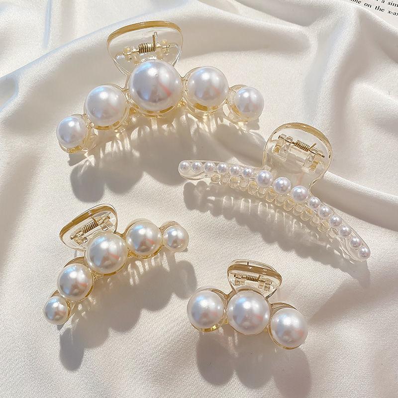 Vintage Pearl Clips Set Large Claw Korean Ponytail Big Barrettes Jaw Hairpins For Women Hair Accessories Hairgrip Gift