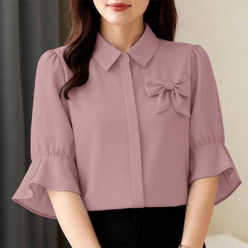 ZANZEA Women Casual Turn Down Collar Solid Color Half Sleeve Blouse