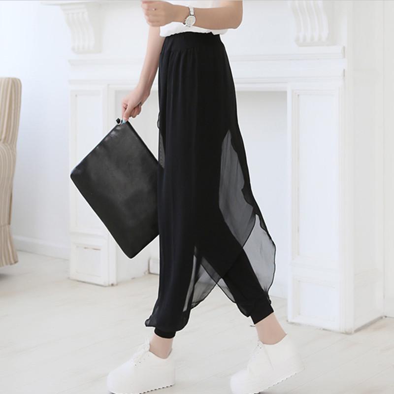 Women's Chiffon Harem Pants - Lightweight, Loose, Solid Color, Mesh Bloomers, Two-Piece 9-Point Style, Plus Size.