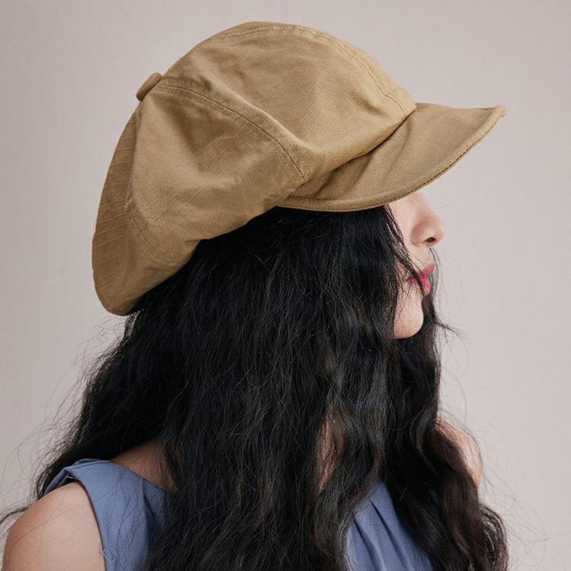RICYGVM Japanese Cotton Hemp Beret For Women Painter Artist Hat Spring Summer Girls Peaked Cap Solid Color Fashion Octagonal Cap