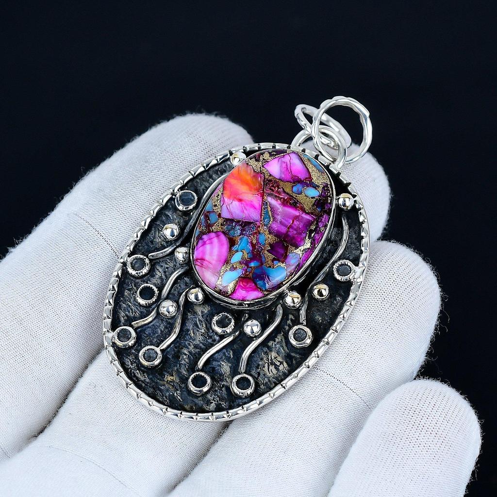 Kingman Spiny Turquoise Pendant, 925 Sterling Silver Handmade Jewelry, Turquoise Silver Pendant, Party Wear Jewelry For Women's, Pendant Wadding Gift