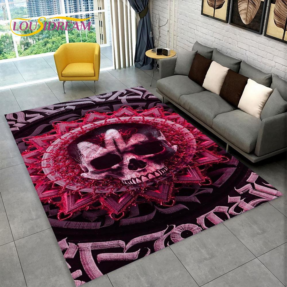 3D Creative Gothic Horror Skull Modern Area Rug,Carpet Rug for Living Room Bedroom Sofa Doormat Decor,Kitchen Non-slip Floor Mat