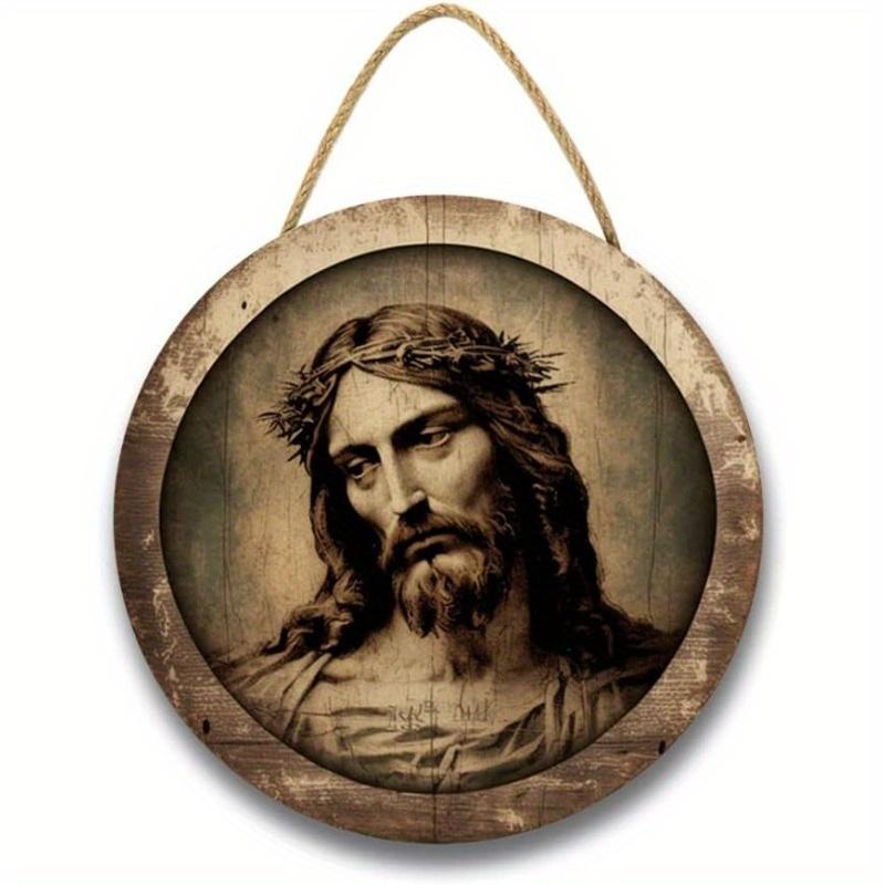 Religious Wall Decor Jesus Christ Artwork Wooden Painting Wall Art Pictures Rustic Wall Hanging Wooden Home Sign Wall Decor Poster with Rope for Livin
