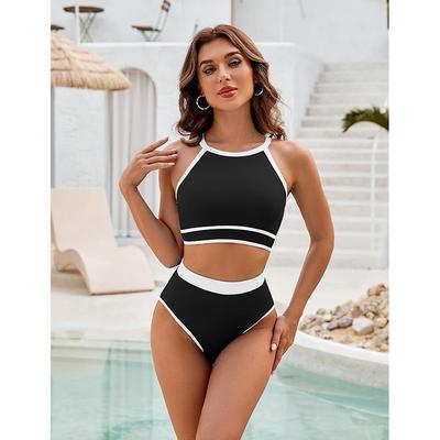 Nové letní plavky Bikiny Set Sexy vysoký pas Kontrastní barevné bikiny 2dílná sada Dámské rozdělené plavky Beach Bikiny