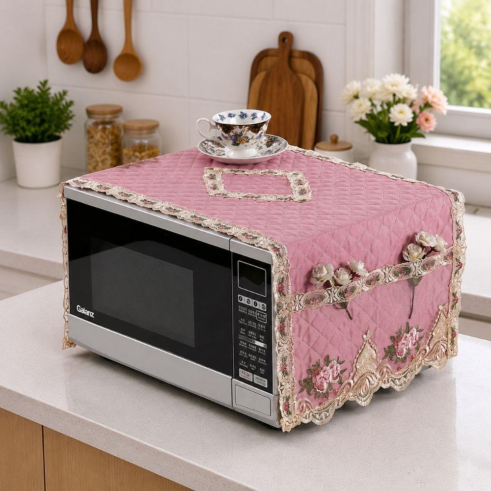 35*100cm Oven Dustproof Cover Lace Trim Quilted Microwave Oven Cover Exquisite Floral Pattern Microwave Cover