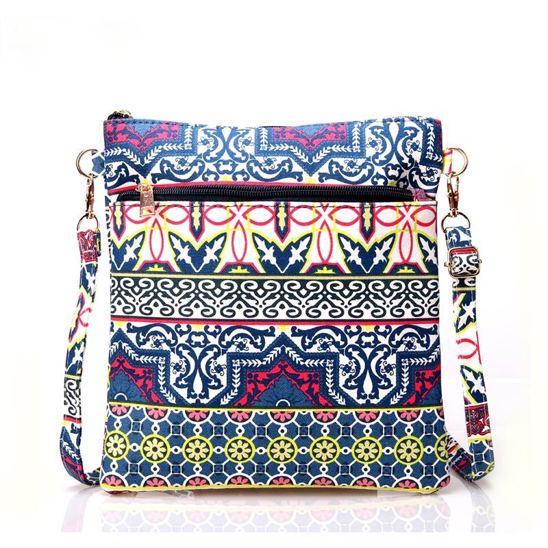 Kvinna Casual Printing Blommig Canvas Axelväska Dam Små Crossbody-väskor för Kvinnor Klaff Clutch Handväska