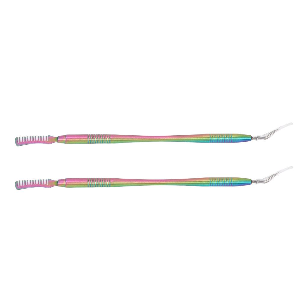 2 Pcs Nail Pen Cleaning Comb Stainless Steel Eyelash Separator Lift Picking Stick with Comb