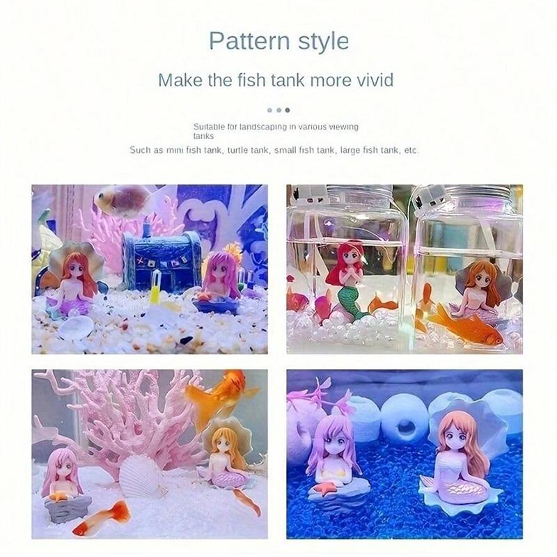 4pcs/1set Little Mermaid Ornament Miniature Figurines Aquarium Decoration Plastic Fish Tank DIY Cake Decor Desk Craft Accessorie