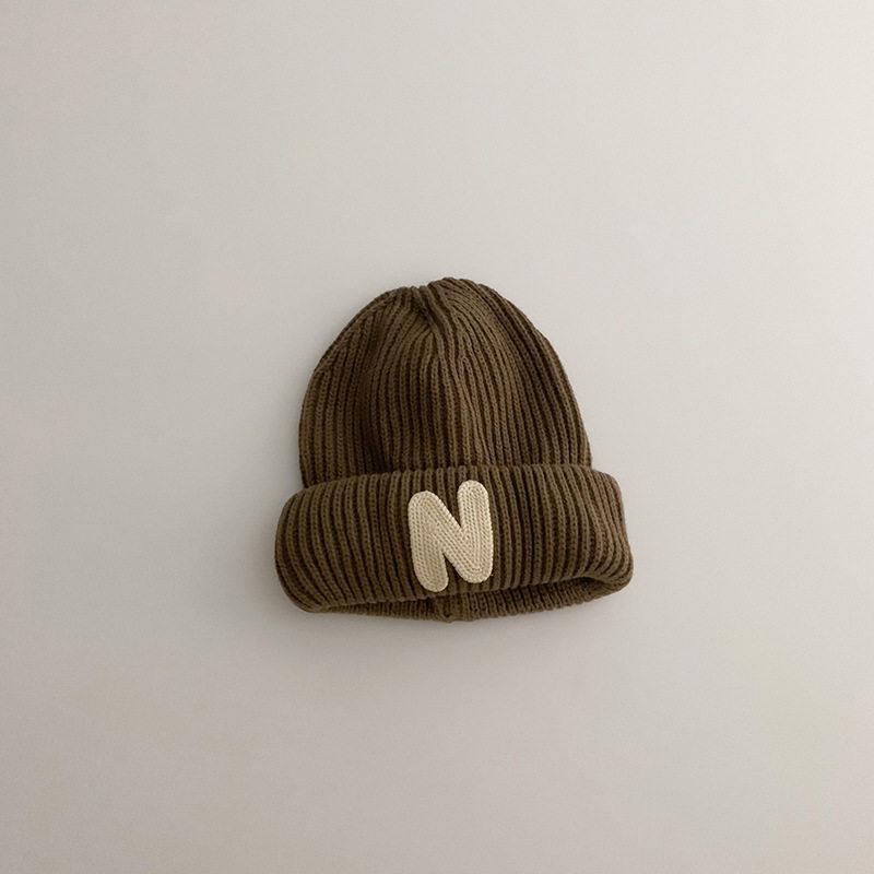 Korean Simple Letter P Logo Baby Knitted Wool Pullover Hat - Autumn & Winter Warm Melon Skin Baby Hat