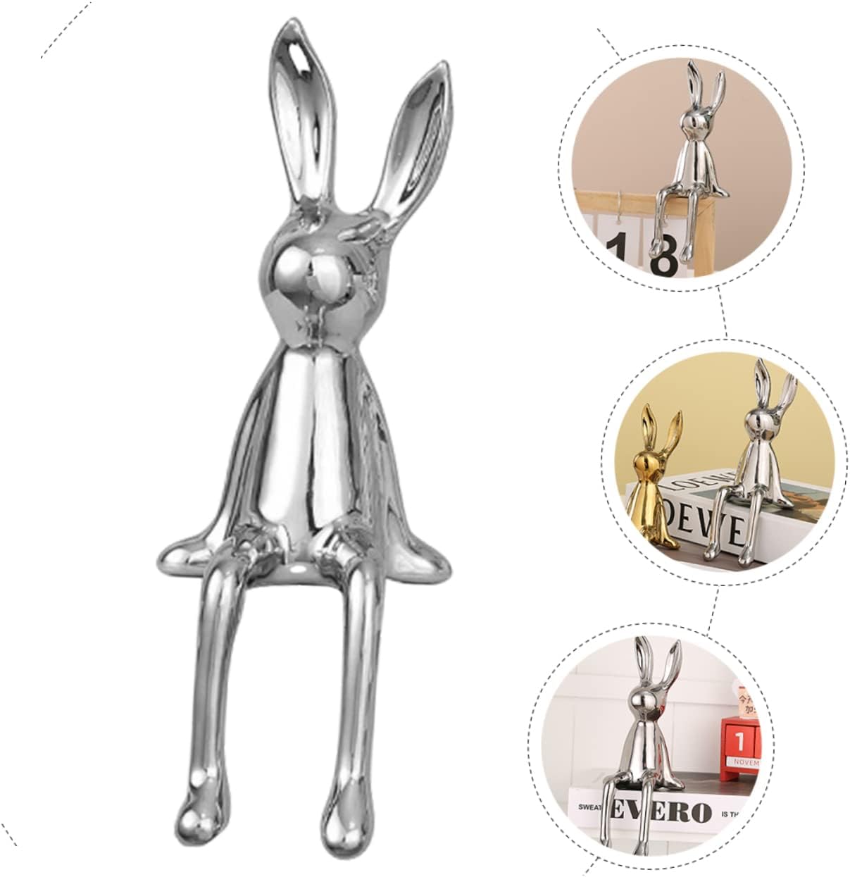 Ceramic Sitting Rabbit Figurine Electroplated Cute Decorative Animal Sculpture for Easter Home Decor Desktop Shelf Ornament argento