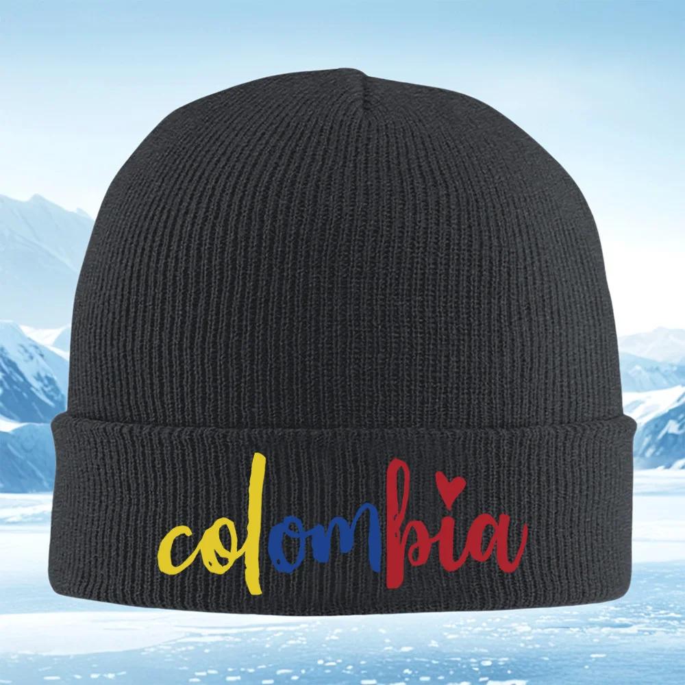 Kolumbie srdce štětec ručně psaný design vlajka Unisex Dámská Unisex Pletená čepice Beanie Čepice Pulover Zimní Termální Teplá Vánoční Outd