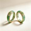 Inele verde, inel vintage în stil chinezesc din imitație de jad, model floral gol, decorațiuni cu strasuri, inel stackable, bijuterii elegante potrivite pentru