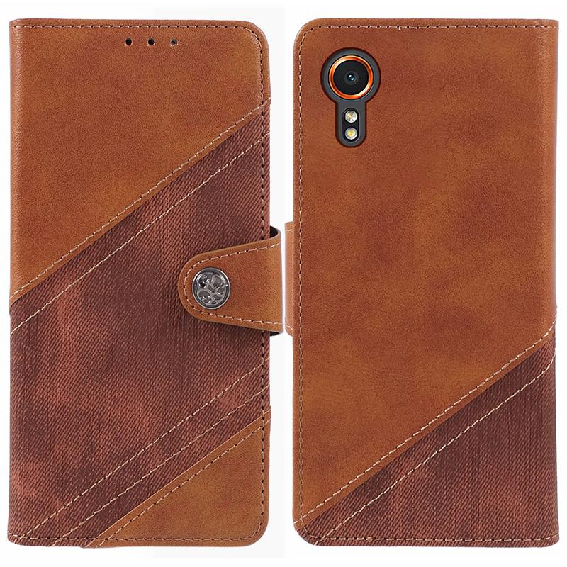 For Samsung Galaxy Xcover7 Case PU Leather Flip Phone Cover Crazy Horse Texture Splicing
