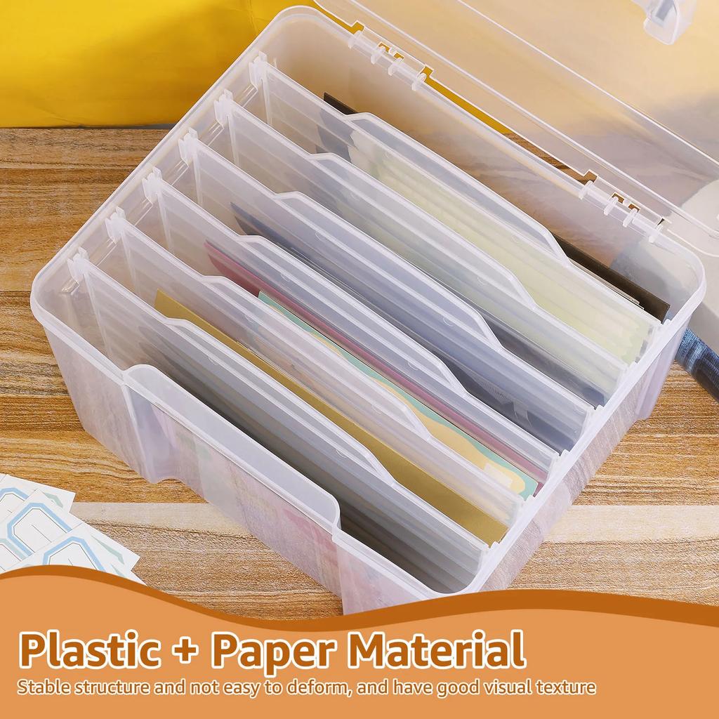 Greeting Card Storage Box Photo Organizer with 6 Removable Adjustable Dividers and Stickers for Photos Crafts Scrapbooking
