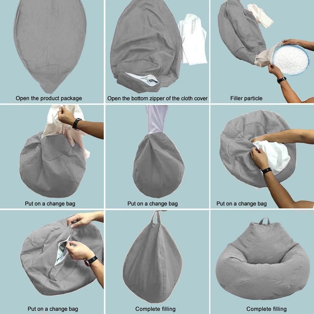 Removable Lazy Sofa Cover Washable Puff Couch Cover Bean Bag Chair Sofa Cover  Living Room
