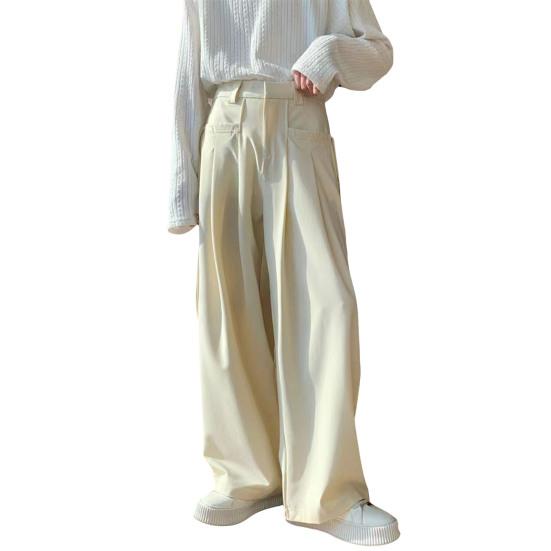 

Мужские брюки однотонные из ледяного шелка, свободные, широкие, в английском стиле, с глубоким шаговым швом, с карманами и веревками, на молнии, для повседневной домашней и уличной одежды, для спорта S белый