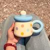Chubby Mug with Lid Spoon Ceramic Mug Large Capacity Water Cup Couple Home Coffee Breakfast Cup Souvenir