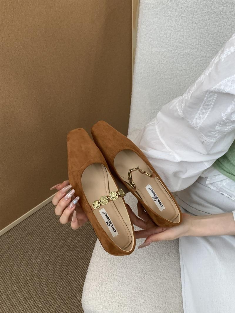 

French thick heel retro square head suede Mary Jane shoes women s spring 2025 new versatile commuter low heel shoes 39 коричневый