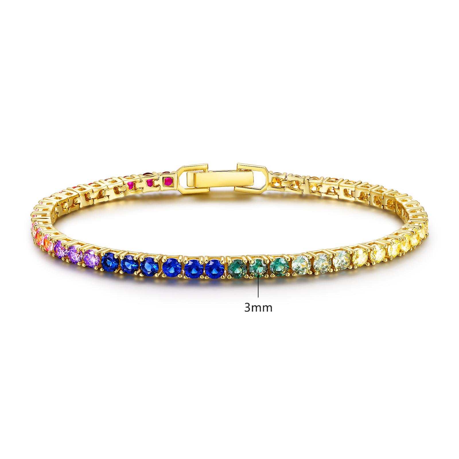 Новая медно-инкрустированная цветная градиентная циркониевая 3-мм однорядная полностью бриллиантовая пряжка для ремня теннисный браслет 17cm
