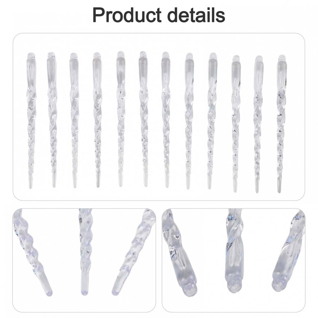 12 Piece Set Christmas Tree Decoration Icicle Ornaments Clear Plastic Design