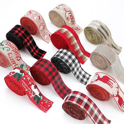 2m Christmas Ribbon DIY Lmitation Linen Fabric Swirl Ribbon Christmas Tree Ribbon Plaid Bow Snowflake Burlap Ribbon