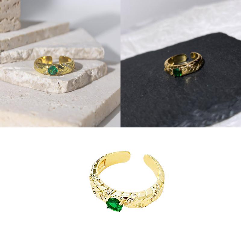 Unique Vintage Style Green Zircon Ring For Women Fashionable Adjustable Copper Jewelry