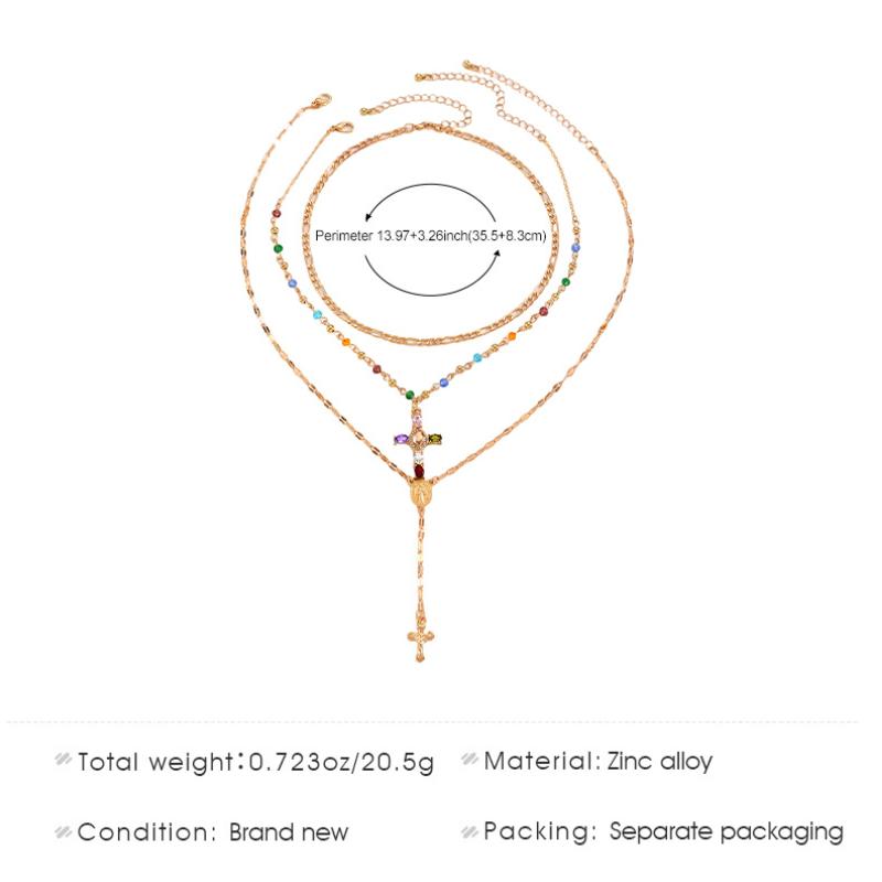 Cross Pendant Tassel Necklace Alloy Chain Layered Crystal Accent Gothic Collarbone Jewelry Unisex Gothic Style Religious Gift