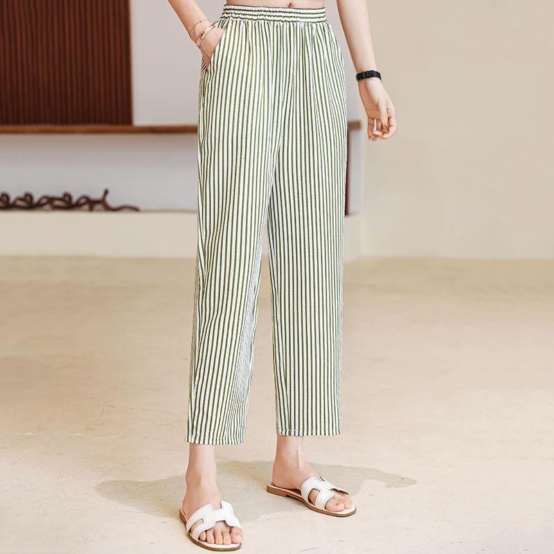 

Женские клетчатые повседневные брюки летние ретро прямые свободные тонкие укороченные брюки большого размера 5XL