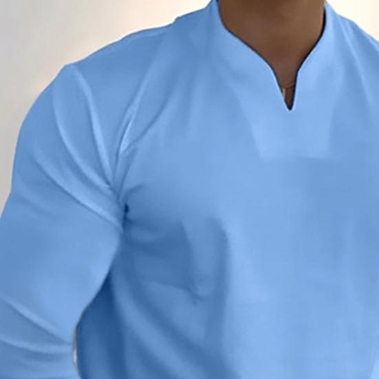 Men Tops Solid Color Slim Fit Long Sleeves Pullover Colorfast V Neck Casual Plus Size Autumn Shirt Men Clothes