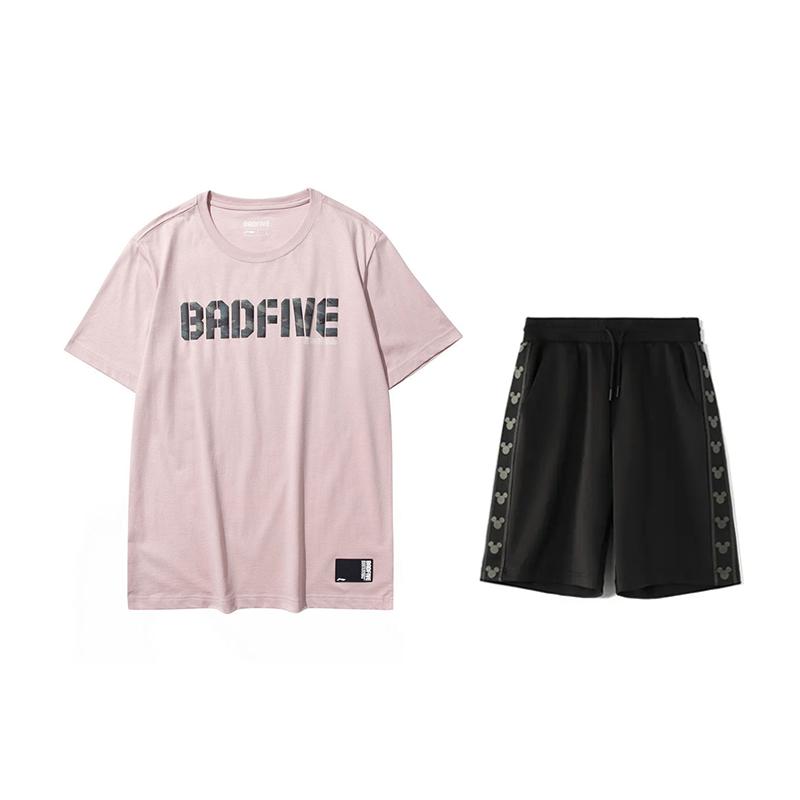 

Li Ning Принт с буквами Круглый вырез Короткий рукав Удобный Модный Однотонные шорты Повседневный Спортивный костюм Костюм унисекс AHSP077-5+YKSV129-2 M