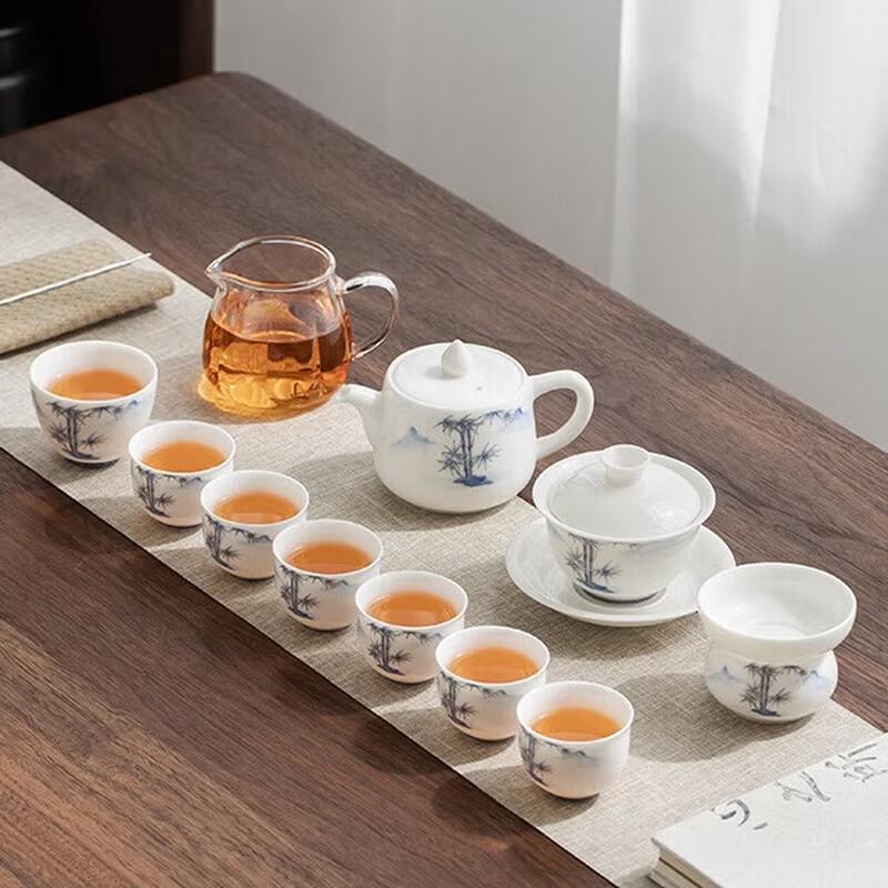 Gold Inlaid Jade Porcelain Tea Set - Bamboo Wind