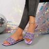 [Foreign Trade] Large size flat-bottomed cool slippers, low rhinestone versatile one-word drag, casual open-toed women's slippers