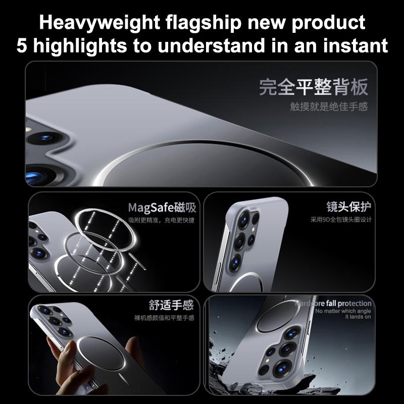 For Samsung Galaxy S26, S26 Plus, S26 Ultra, S25, S25 Ultra Metal Frameless Phone Case with Magnetic Attachment, Smooth Feel
