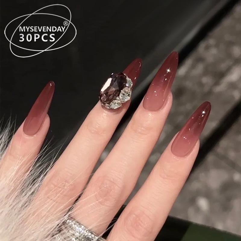 Luxury Dark Red Cat Eye Glitter Wearable Nails - Removable High-End Nail Art