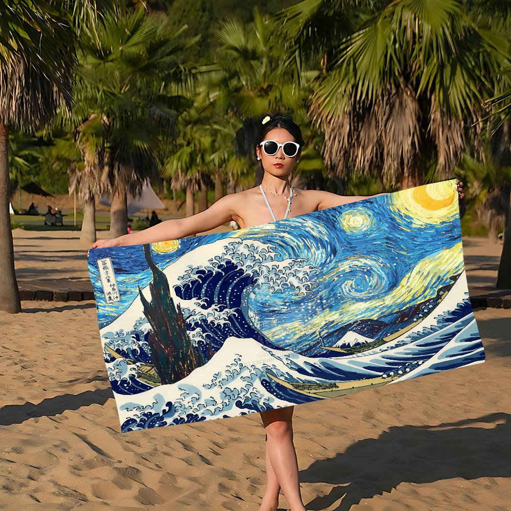 The Great Wave Off Kanagawa Microfiber Beach Towel Absorbent Quick Dry Soft Yoga Swimming Resort Mountain Climbing Towel