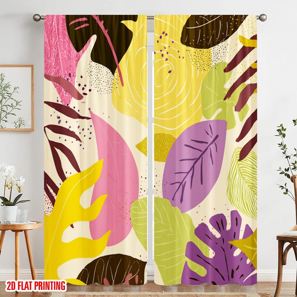 2pcs,2D Plane Printing Print Curtains Colorful Leafy Swirls Polyester Easy Install (without Rod) Room Decor Perfect for Living
