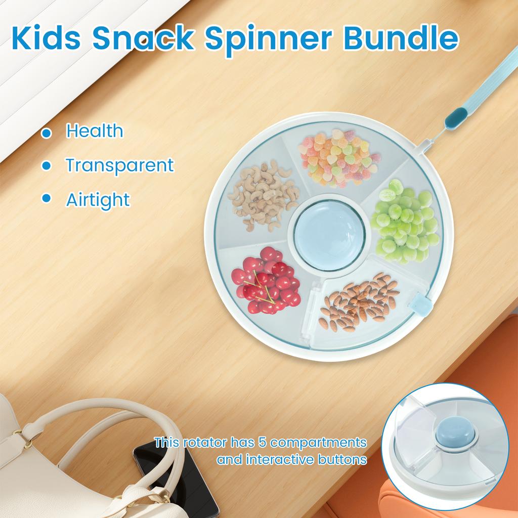 5 Fächer Kleinkind Snack Spinner Box Tragbares Snack-Serviertablett Unterteilt mit Deckel Lebensmittelbox für Snacks Süßigkeiten Nüsse Picknick Reisen