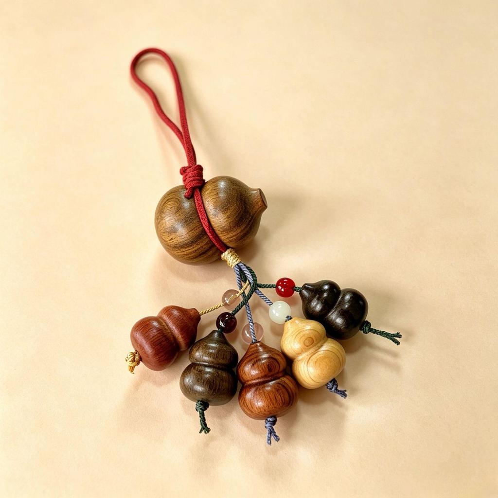 Wooden Fu Lu Treasure Gourd Car Pendant Ornament